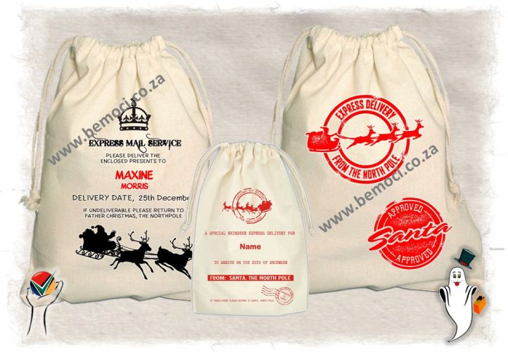 Santa Bags, Christmas Gift Bags, Cotton Drawstring Bags.