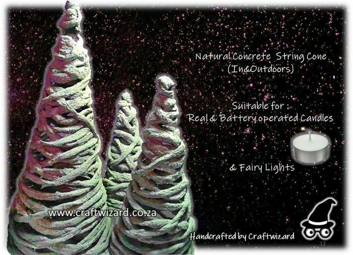 Concrete Cone Christmas Trees made with String, Rustic Natural.